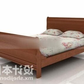 Podwójne łóżko z litego drewna Model 3D
