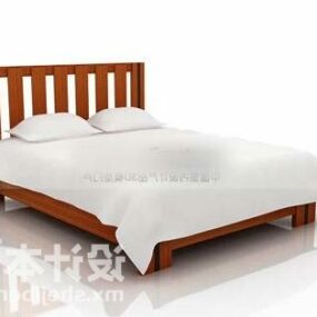 Wooden Double Bed V1 3d model