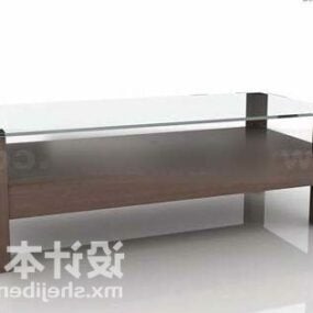 Glass Coffee Table With Wooden Layer 3d model