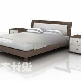 Style moderne de lit double avec table de nuit modèle 3D