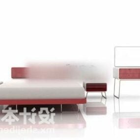 Cama de casal estilo modernismo com mesa de cabeceira Modelo 3D