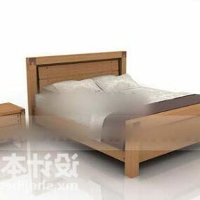 Double Bed Wooden Frame With Nightstand 3d model