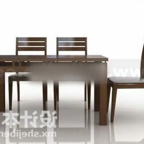 Dřevěný stůl a židle jednoduchý styl 3d model