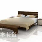 Wood Double Bed With Nightstand V1