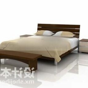Ξύλινο διπλό κρεβάτι με κομοδίνο V1 3d μοντέλο