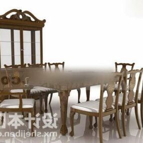 Antique Table And Chair Cabinet Set 3d model