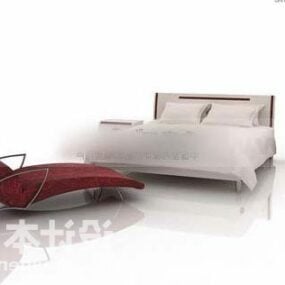 안락 의자가있는 더블 침대 3d 모델