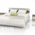 Двуспальная кровать с тумбочкой бело-зеленого цвета