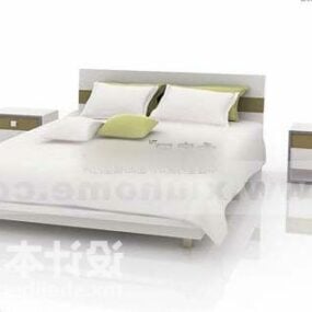 تخت خواب دو نفره با میز خواب سفید رنگ سبز مدل سه بعدی