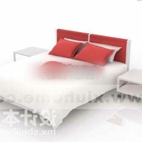 Weißes Hotel-Doppelbett mit roten Kissen 3D-Modell