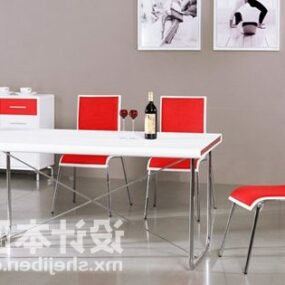 Restaurant Dinning Table And Red Chair 3d model