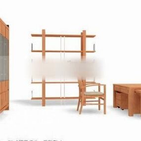 Bookcase With Table Chair 3d model