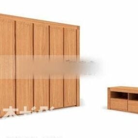 बेडसाइड टेबल 3डी मॉडल के साथ लकड़ी की अलमारी