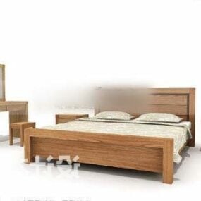 Double Bed With Table Set 3d model