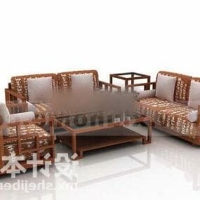 3д модель бамбукового дивана-кресла-стола в азиатском стиле