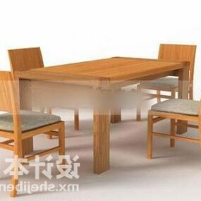 Wood Dinning Table And Four Chairs 3d model