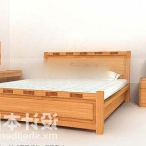 Ліжко двоспальне дерев'яне з тумбочкою 3d модель
