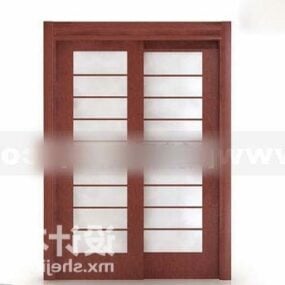 דלת הזזה מעץ עם תריסים דגם תלת מימד