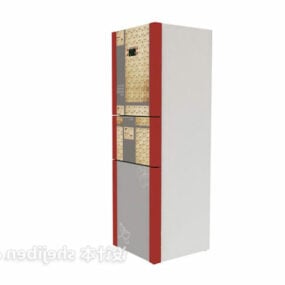 Rødt køleskab med tre døre 3d-model