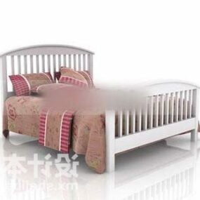 Double Bed Wooden Louver Frame Style 3d model