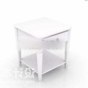 שולחן ליד המיטה צבוע לבן דגם תלת מימד