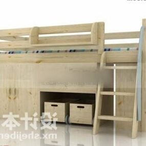 نموذج سرير خشبي بطابقين للأطفال ثلاثي الأبعاد