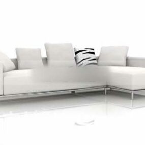 Sofa Keratan Kulit Putih Dengan Kusyen Model 3d