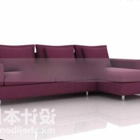 Sofa segmentowa ze skóry bordowej z poduszką Model 3D