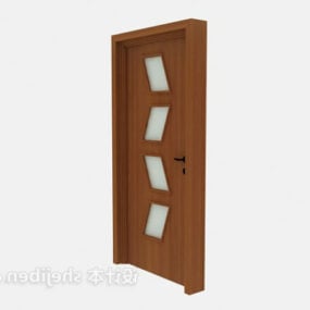 Porta de madeira com pequenas janelas de vidro modelo 3d