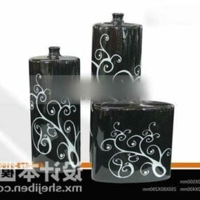 Μαύρο βάζο Floral μοτίβο διακόσμησης τρισδιάστατο μοντέλο