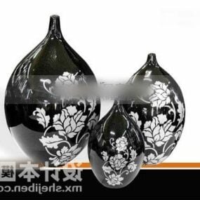 Modern Pattern Vase Black Ceramic 3d model