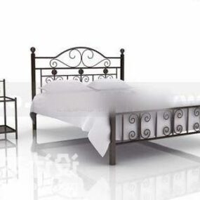 نموذج ثلاثي الأبعاد لسرير مزدوج بإطار حديدي كلاسيكي
