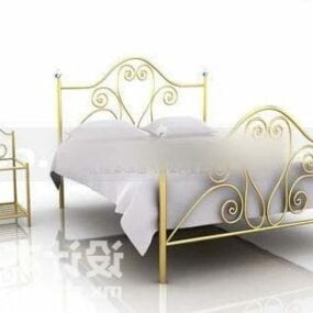 Double Bed Gold Frame 3d model