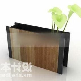 Rectangular Wooden Box Plant Pot 3d model