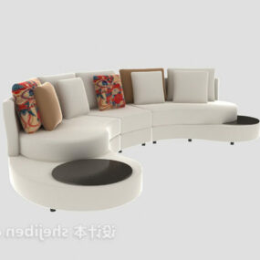Zakrzywiona biała sofa z poduszkami Model 3D
