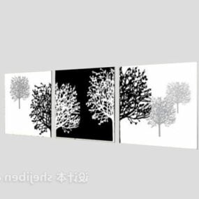 Pintura de árbol de silueta blanca y negra modelo 3d