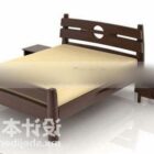 Brown Wood Double Bed With Nightstand