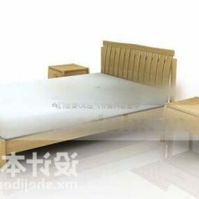 Modern Wooden Double Bed With Nightstand 3d model