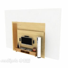 Modern Minimalist Wood Tv Background Wall 3d model