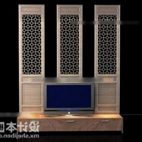 Chinese Wooden Tv Background Wall V1 3d model