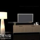 Минималистский шкаф под телевизор с настольной лампой