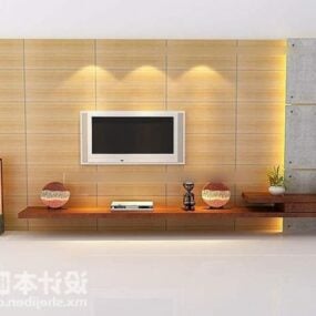 现代电视背景墙与盆栽花3d模型