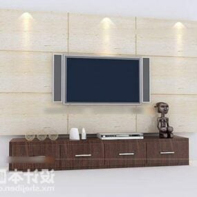 Tv Background Wall With Wooden Cabinet 3d model
