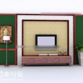 Tv Wall Green Painted With Floor Lamp 3d model