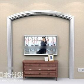 حائط تلفزيون لون بيج V1 موديل 3D