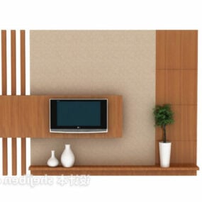 קיר טלוויזיה מעץ דגם תלת מימד בסגנון מודרני