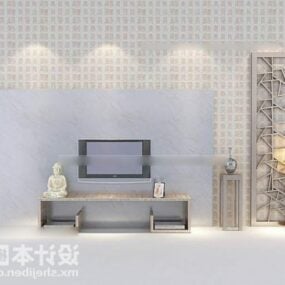 Tv Wall With Cabinet And Statue Decorative 3d model