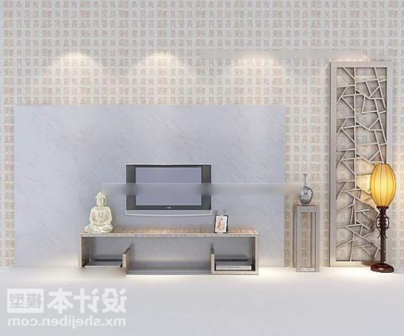 TV-Wand mit Kabinett und Statue dekorativ