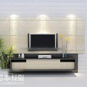 Tv Wall With Potted Plant Decorative 3d model