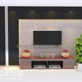 Dinding Tv Dengan Hiasan Pinggan Pinggan Model 3d